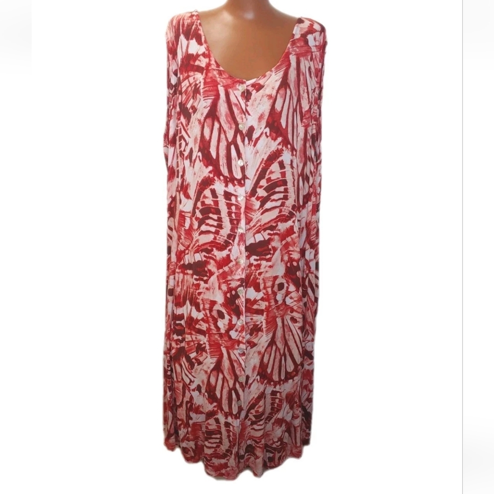 Denim 24/7 Gauzy Maxi Dress Woman 30/32W Button Front Crinkle Lounge Cover-up